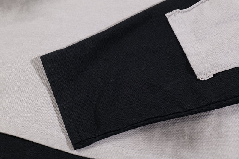 T-shirt graphique color-block à manches longues – Haut streetwear oversize bicolore délavé