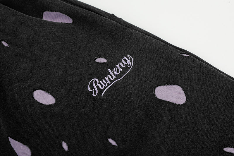 Wide-Leg Sweatpants Black Polka Dot Print Elastic Waist Drawstring