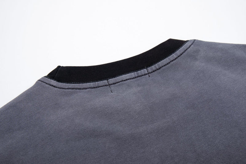 T-shirt gris à manches longues – Imprimé graffiti vintage délavé streetwear à col rond