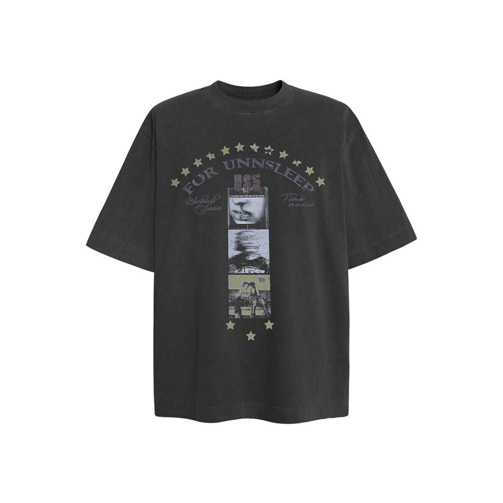 Oversized Graphic Washed T-Shirt – Vintage Street Style Short Sleeve Tee