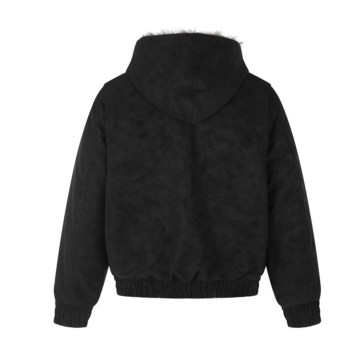 Military Button Bomber Jacket with Faux Fur Hood