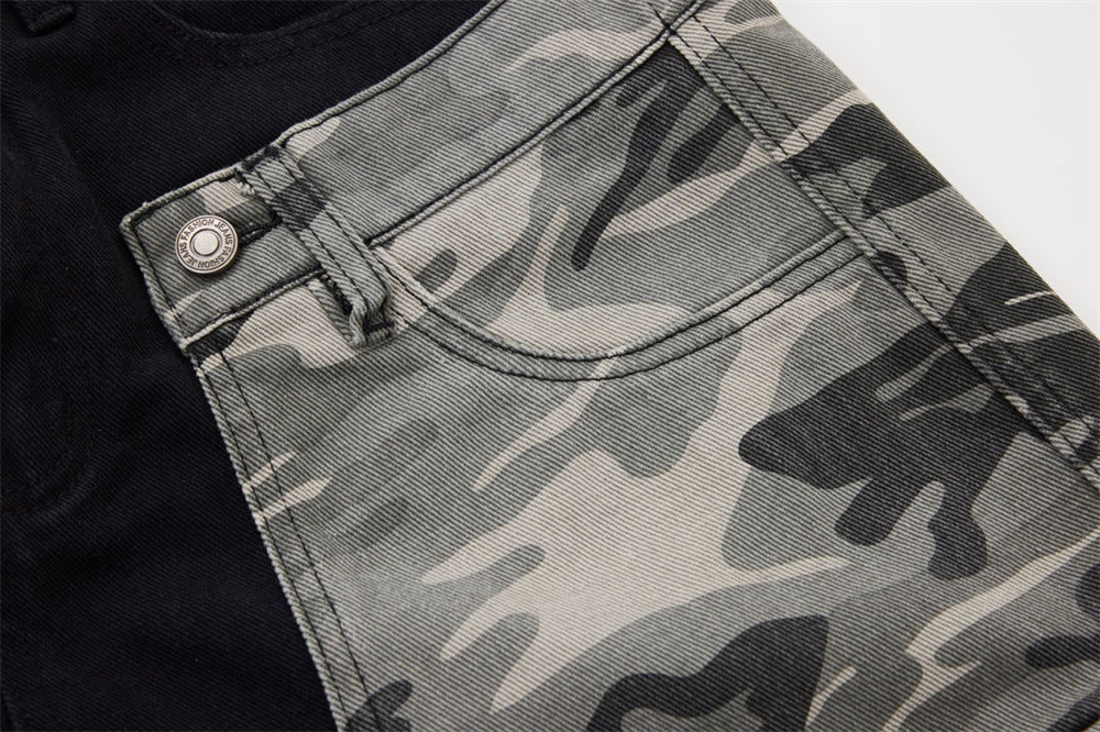 Men's Camo Cargo Pants – Faux Two-Piece Baggy Wide-Leg Denim