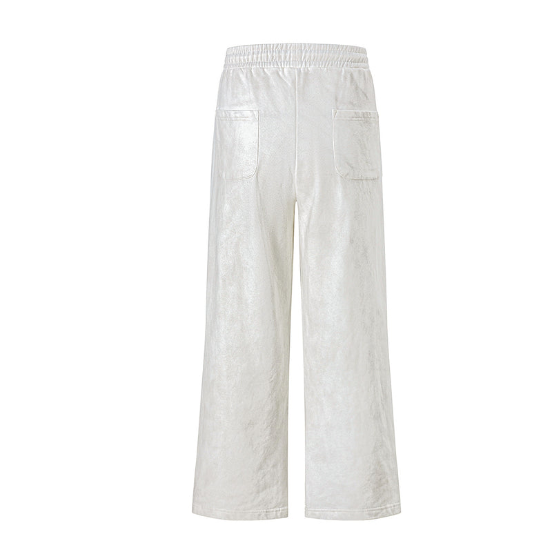 Pantalon de survêtement à jambes larges avec motif de notes de musique, coupe décontractée délavée