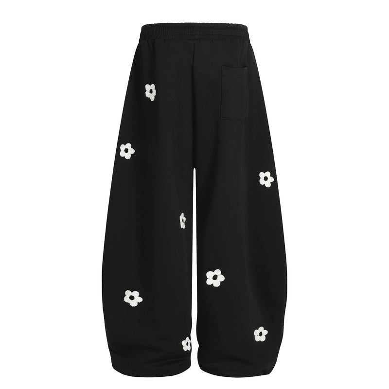 Pantalon de survêtement wide leg avec broderie florale intégrale et taille à cordon