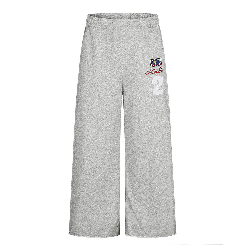 Wide-Leg Sweatpants with Embroidered Number Graphic