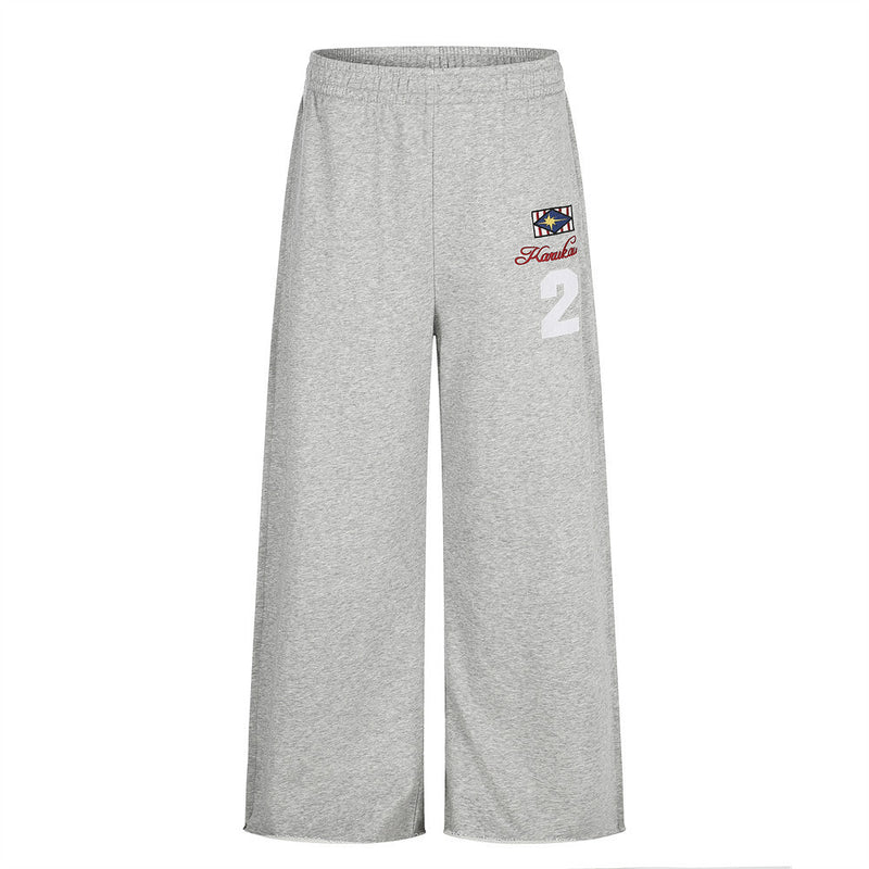 Wide-Leg Sweatpants with Embroidered Number Graphic