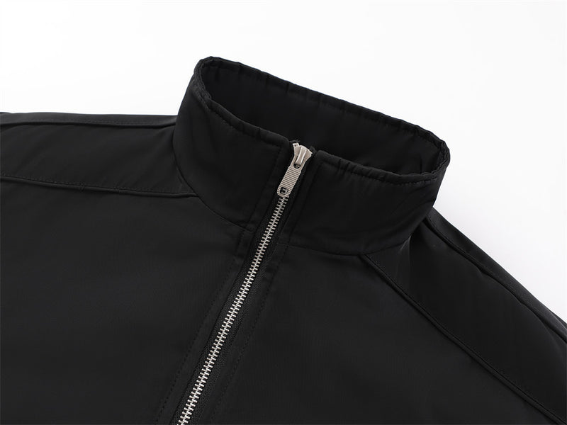 Men's Stand Collar Bomber Jacket with Padded Lining and Curved Seam Detail