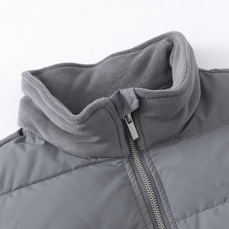 Herren-Hybrid-Pufferjacke mit Fleeceärmeln, Stehkragen und Doppelzipper