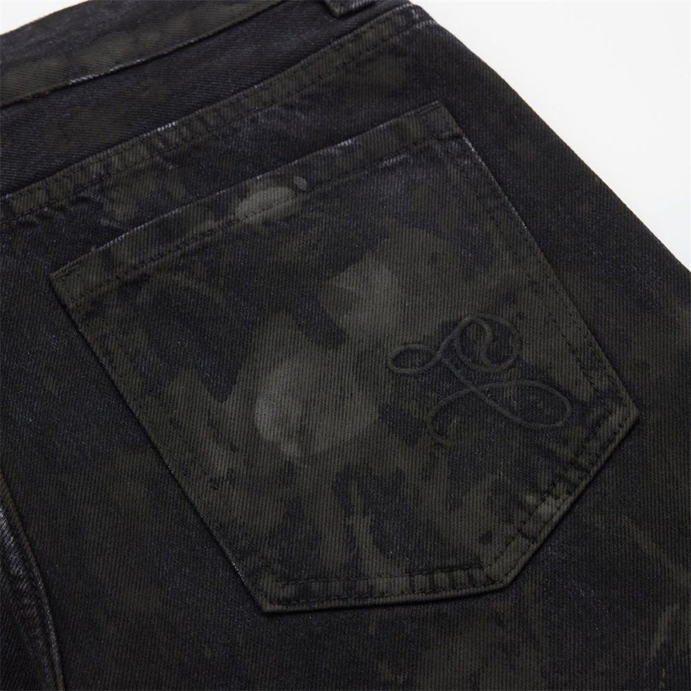 Men Black Baggy Jeans – Tie-Dye Washed Wide-Leg Denim Pants