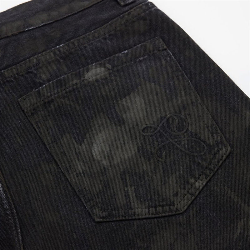 Men Black Baggy Jeans – Tie-Dye Washed Wide-Leg Denim Pants