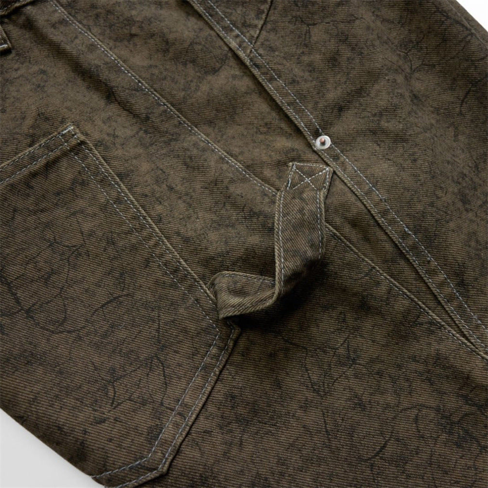 Barrel Leg Carpenter Jeans – Acid Wash Khaki Green Wide Leg Denim