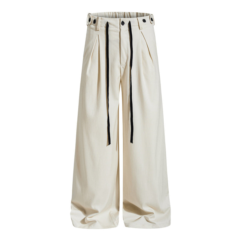 Wide-Leg Pleated Trousers – Men's Loose Fit Draped Floor-Length Pants
