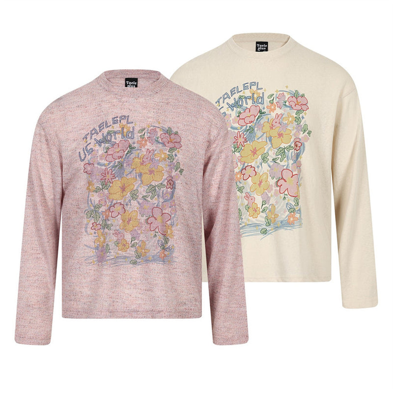 Floral Print Long-Sleeve T-Shirt – Men's Relaxed Fit Crew Neck
