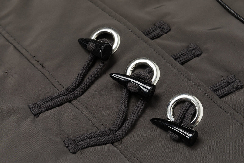 Fur Collar Cotton-Padded Bomber Jacket with Horn Toggle Buttons – Dark Grey