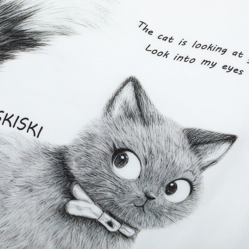 Monskiski Cat Graphic Crew Neck T-Shirt – 3D Sketch Print Short Sleeve Tee