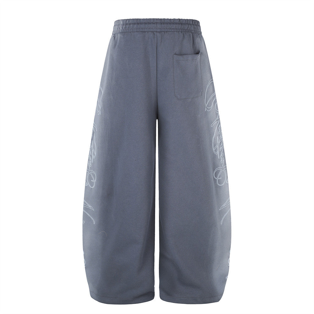 Wide-Leg Sweatpants with Cursive Script Print and Drawstring Hem
