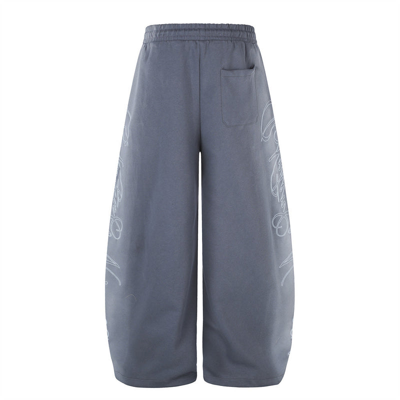 Wide-Leg Sweatpants with Cursive Script Print and Drawstring Hem