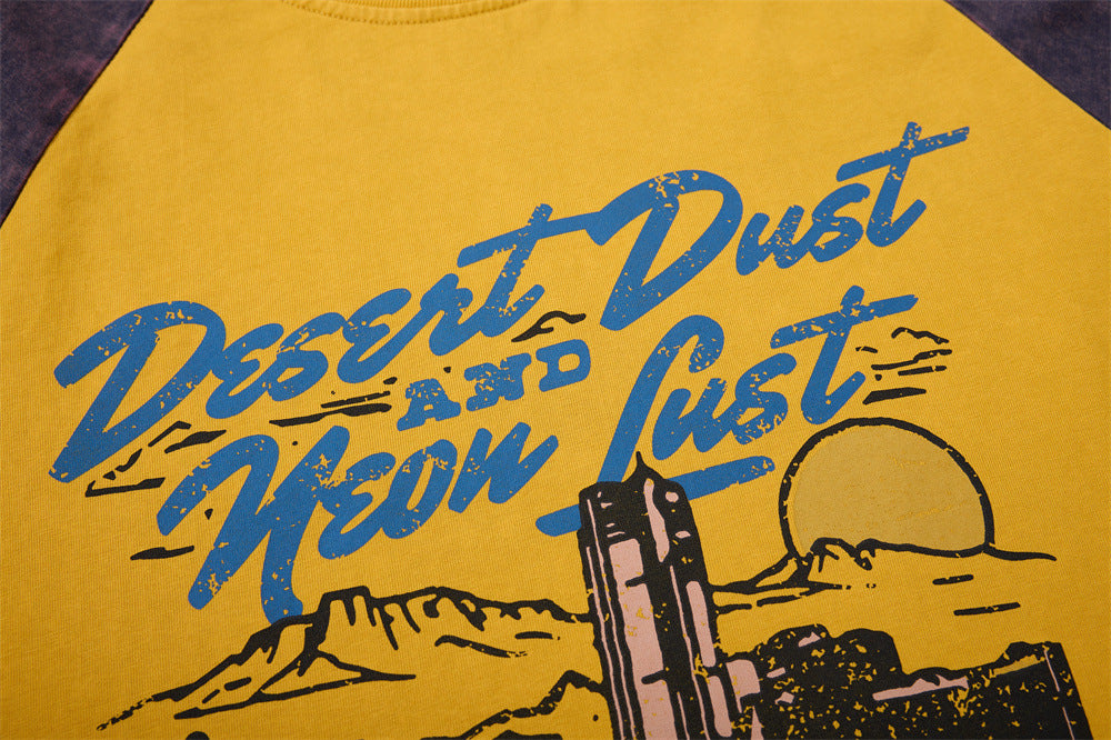 Men's Long Sleeve Tee Desert Dust & Neon Lust Raglan Graphic Shirt