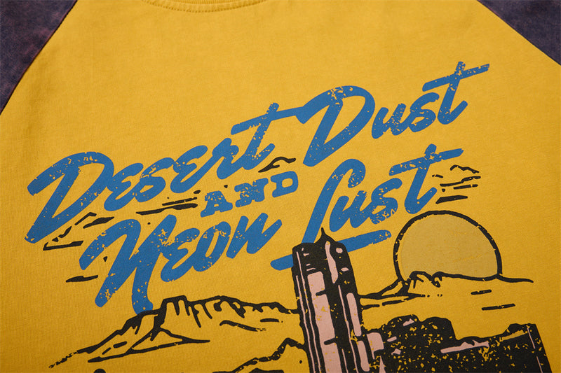 Men's Long Sleeve Tee Desert Dust & Neon Lust Raglan Graphic Shirt