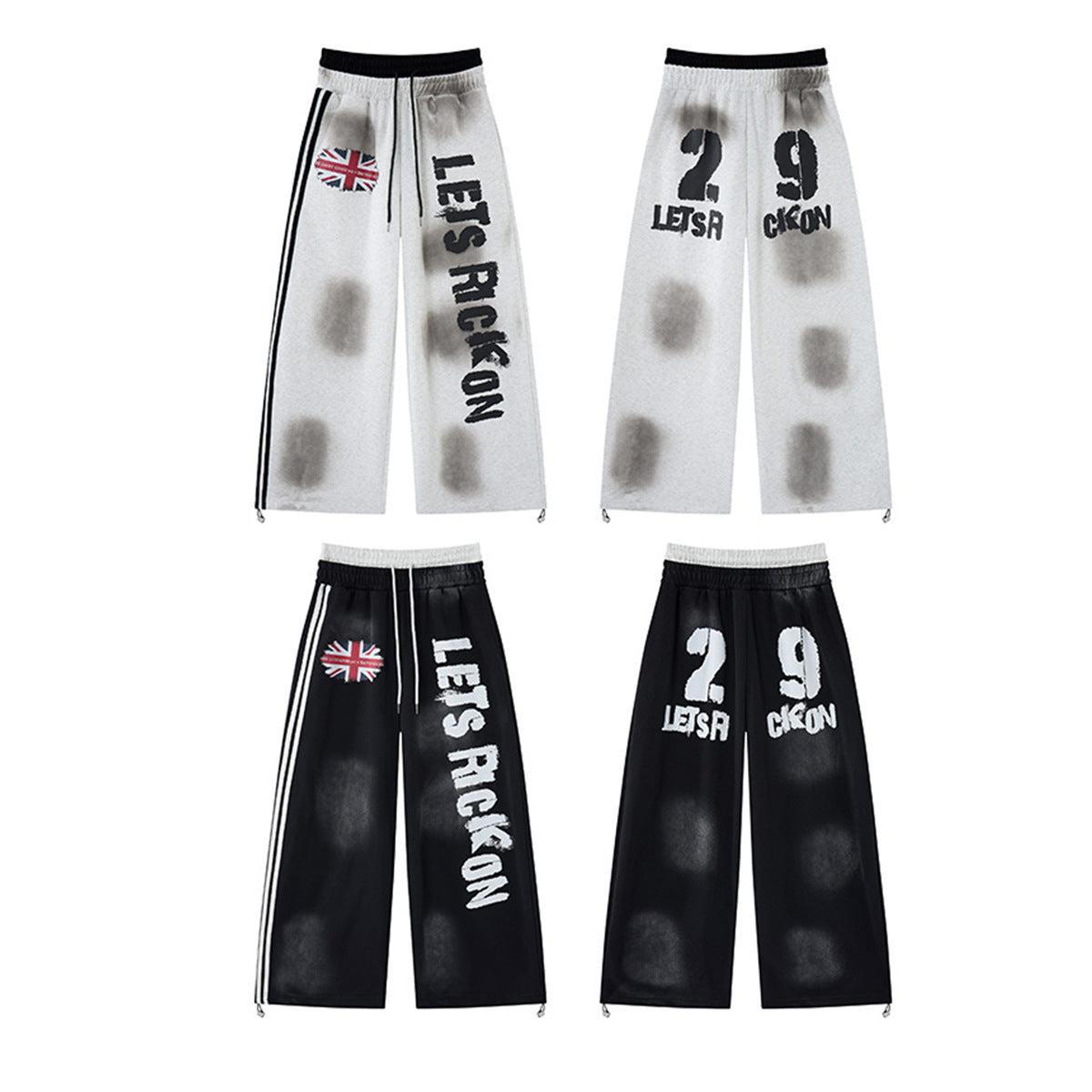 Wide-Leg-Sweatpants mit Union-Jack- und „Let's Rock On“-Print, Seitenstreifen
