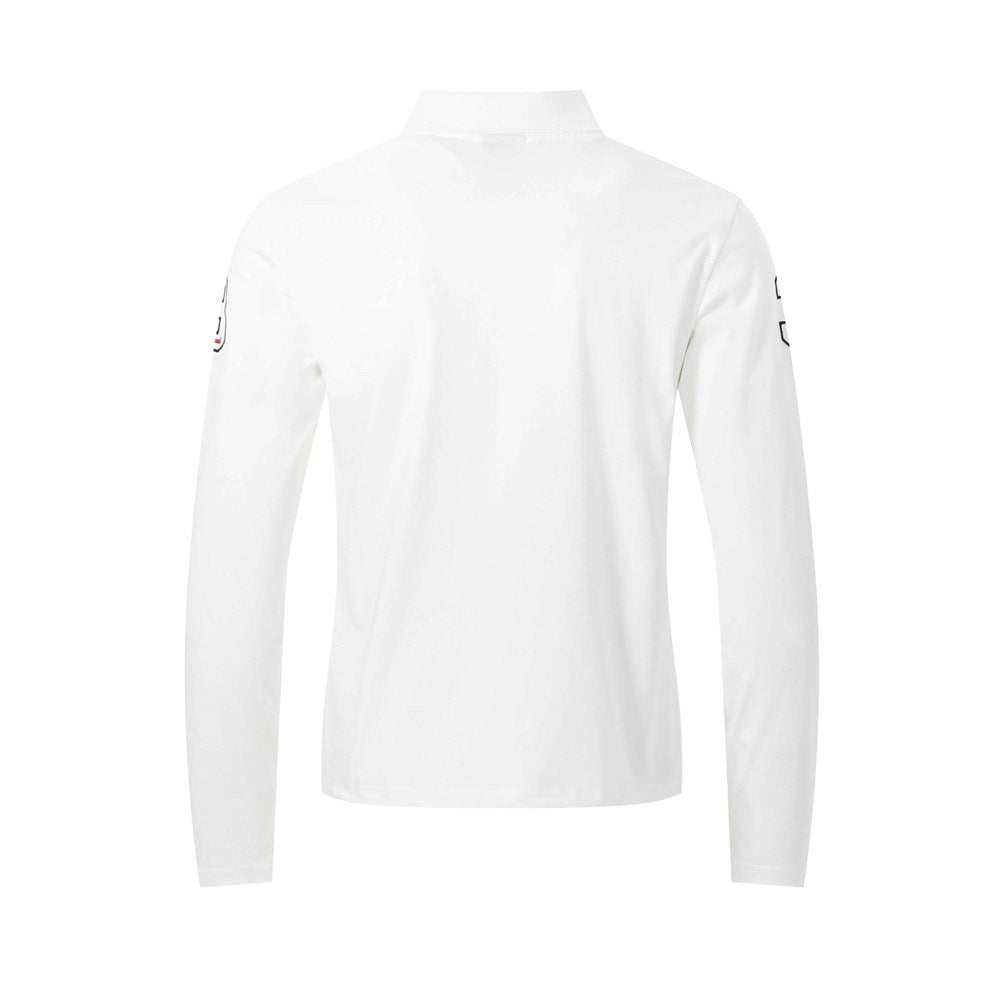 Men's Long Sleeve Polo Shirt with Embroidered Crest Badge