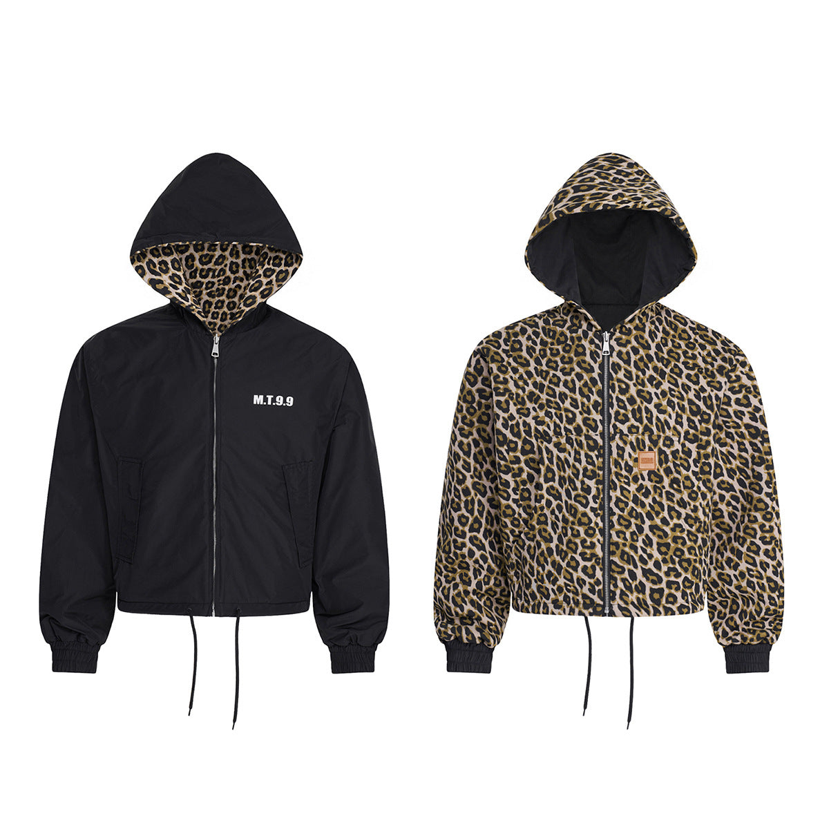 Veste à capuche réversible imprimée léopard – Bomber noir et imprimé animal