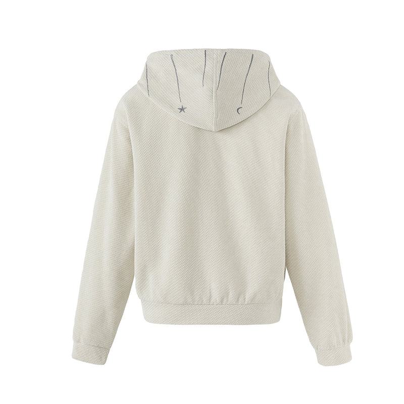 Celestial Moon & Star Embroidered Zip-Up Hoodie Jacket with Hanging Charms
