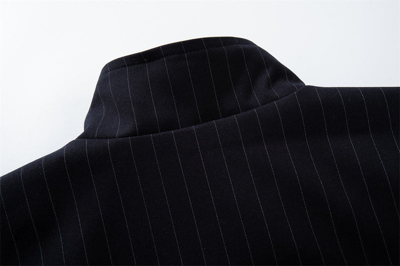 Pinstripe Stand-Collar Bomber Jacket – Relaxed Fit Men's Baseball Jacket