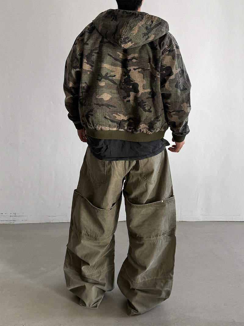 Camo NY Zip-Up Hoodie Jacket with Chenille Patch Letters