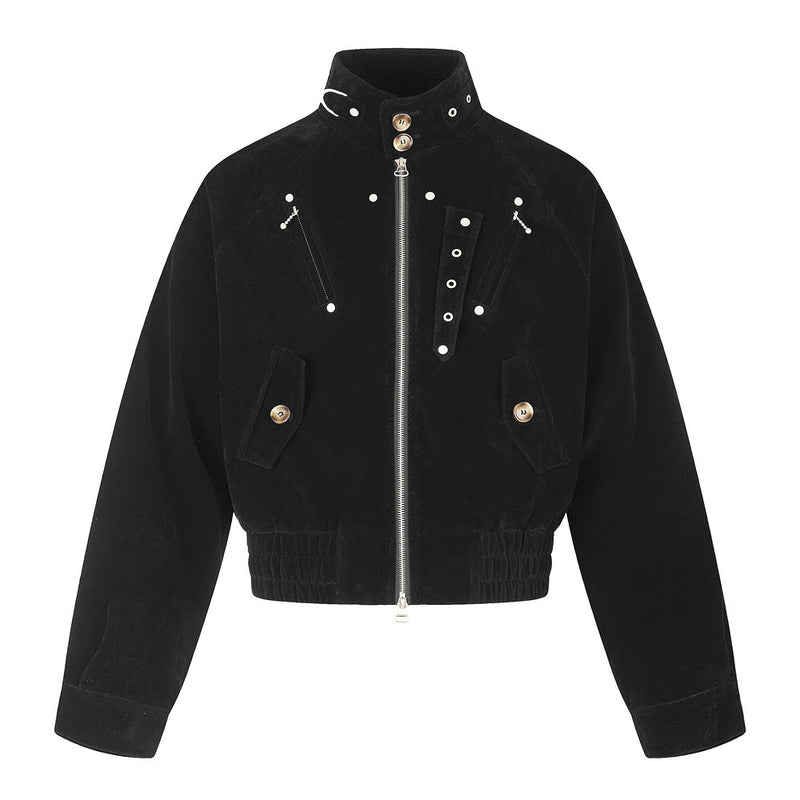 Mens Bomber Jacket – Cropped Stand Collar Zip-Up with Metal Hardware