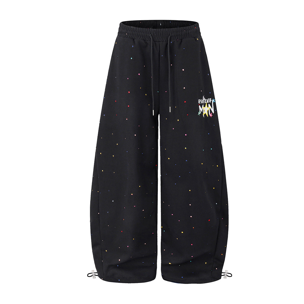 Wide-Leg Sweatpants with Star Embroidery & Paint Splatter Print