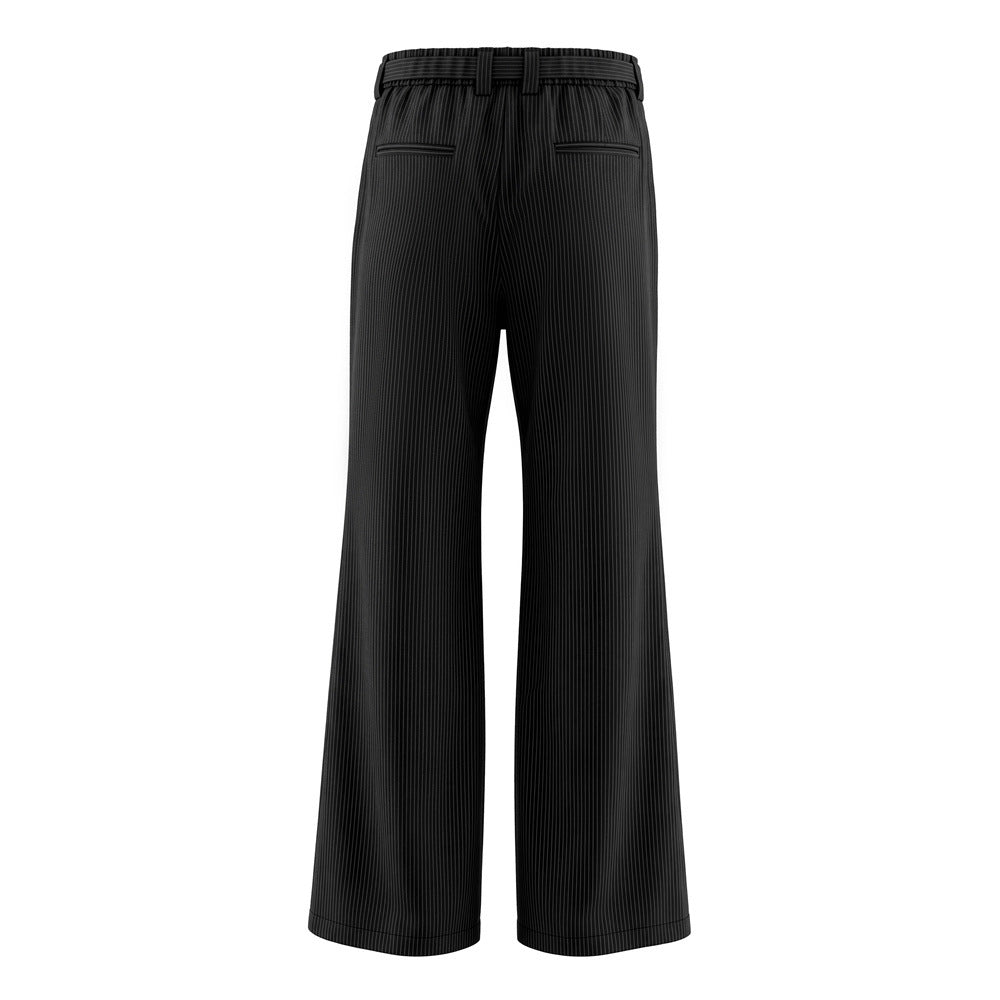 Pantalon ample rayé pour homme avec broderies florales et ceinture