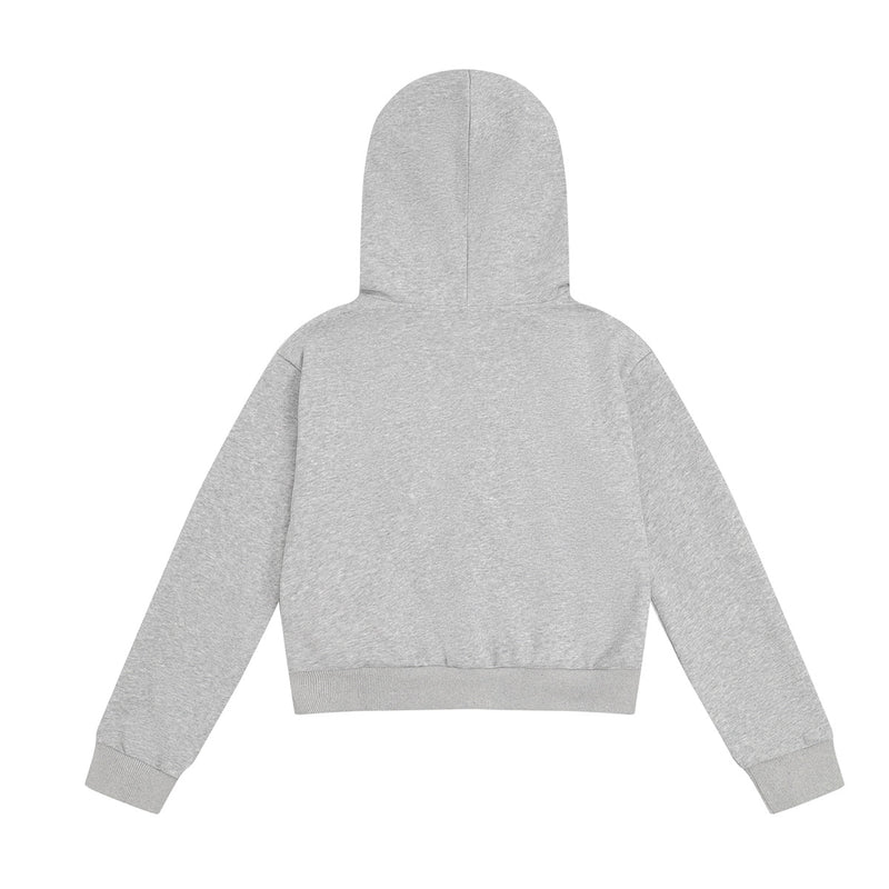 Sweat à capuche zippé court avec capuche cloutée et broderie croix