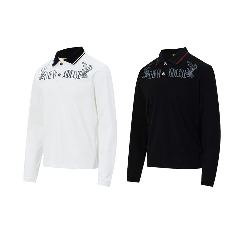 The Woodlise Langarm-Poloshirt – Adler-Grafikprint, Retro-Campus-Style