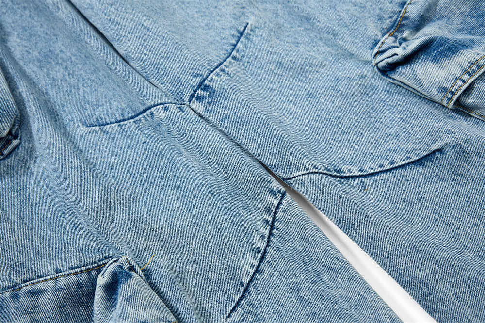 Men's Baggy Cargo Denim Jeans – Wide Leg, Multi-Pocket, Acid Wash