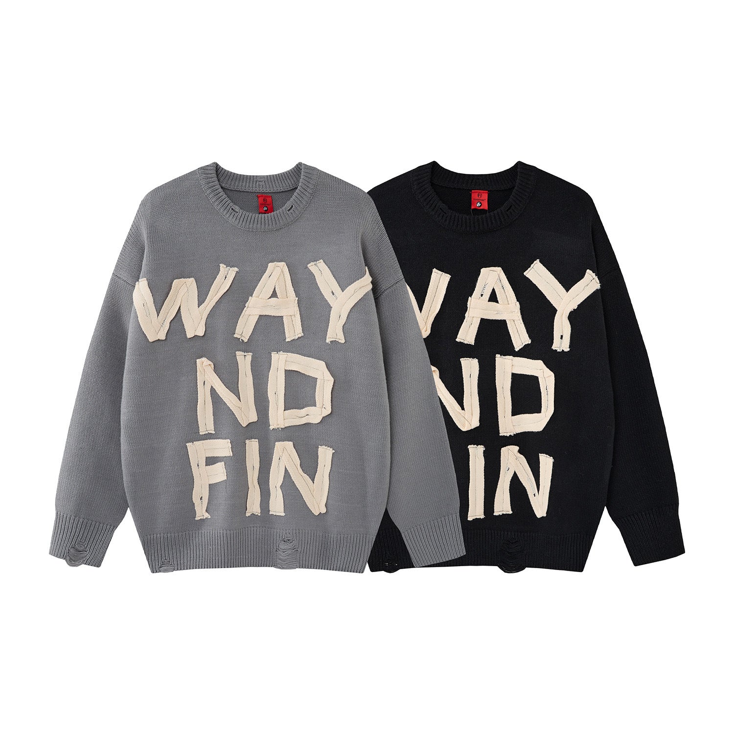 Pull col rond oversize en maille usée avec motif de lettres appliquées