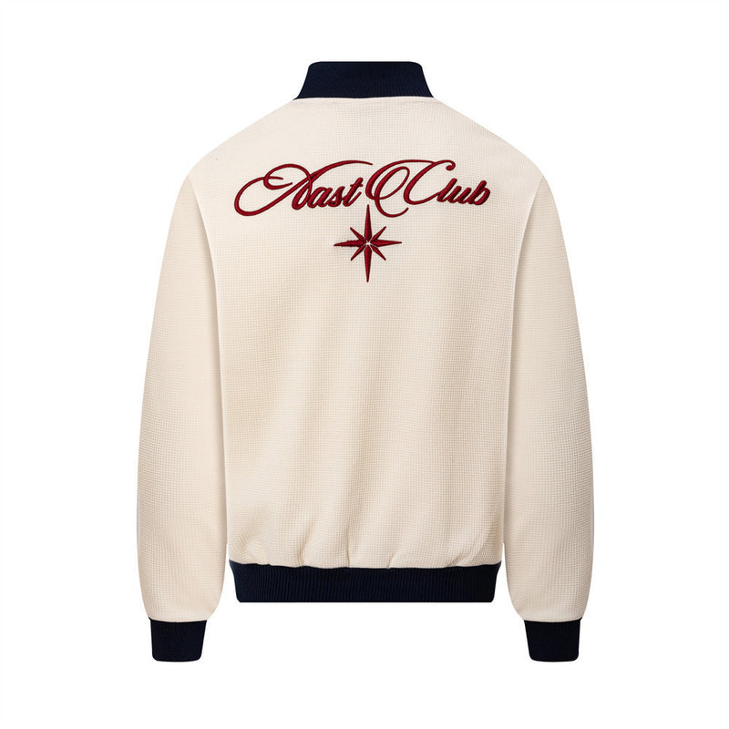 Veste de survêtement homme en maille gaufrée, manches à rayures et logo brodé