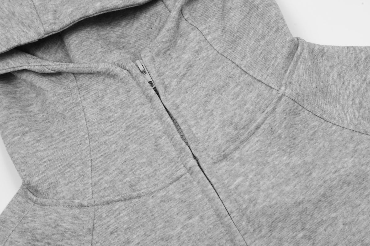 Fitted Zip-Up Hoodie Fleece Jacket – Cropped Silhouette with Ribbed Hem