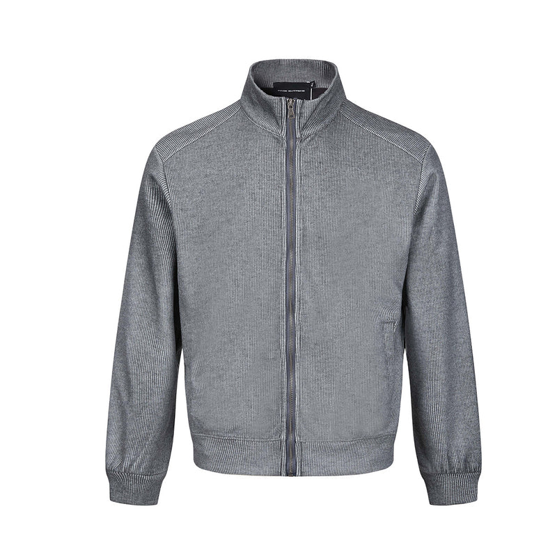 Veste homme côtelée zippée à col montant – Style sportswear vintage délavé