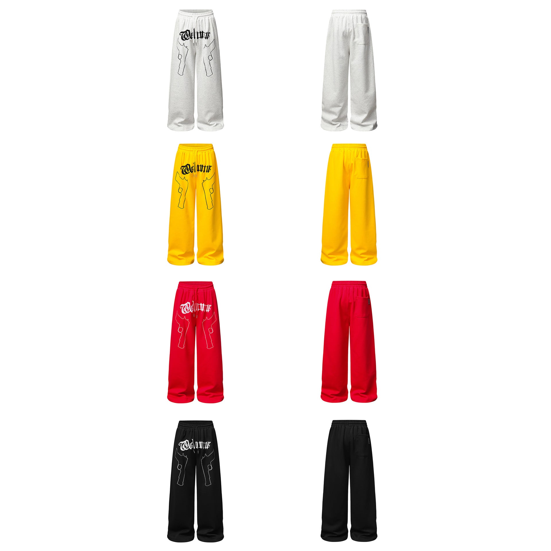 Pantalon de survêtement à jambes larges avec imprimé gothique « Welcome » et deux pistolets – Style streetwear hip-hop