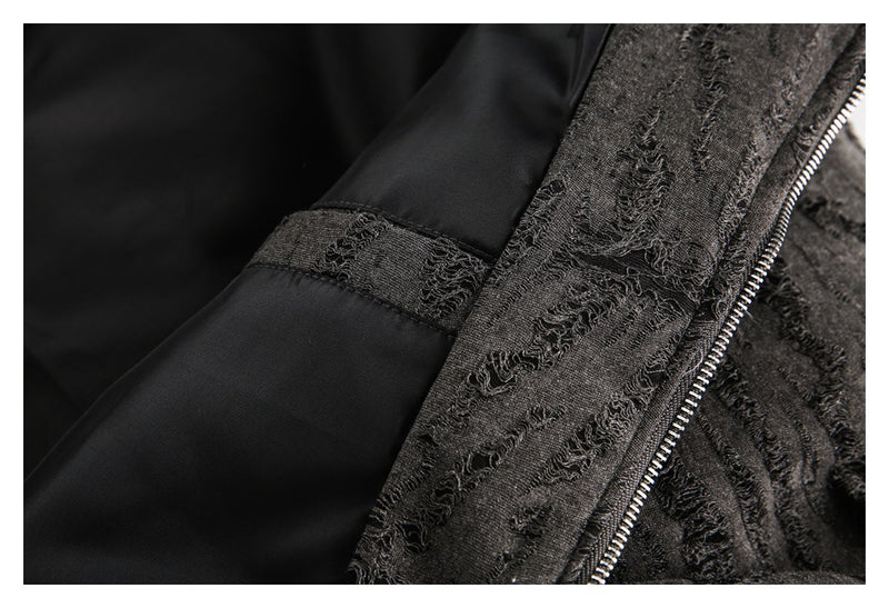 Distressed Texture Puffer Jacket Stand Collar Padded Coat