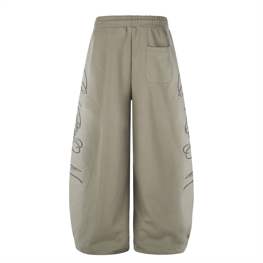 Wide-Leg Sweatpants with Cursive Script Print and Drawstring Hem