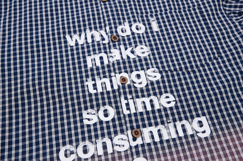 Camisa de manga larga con degradado de cuadros – Corte oversize con estampado de letras