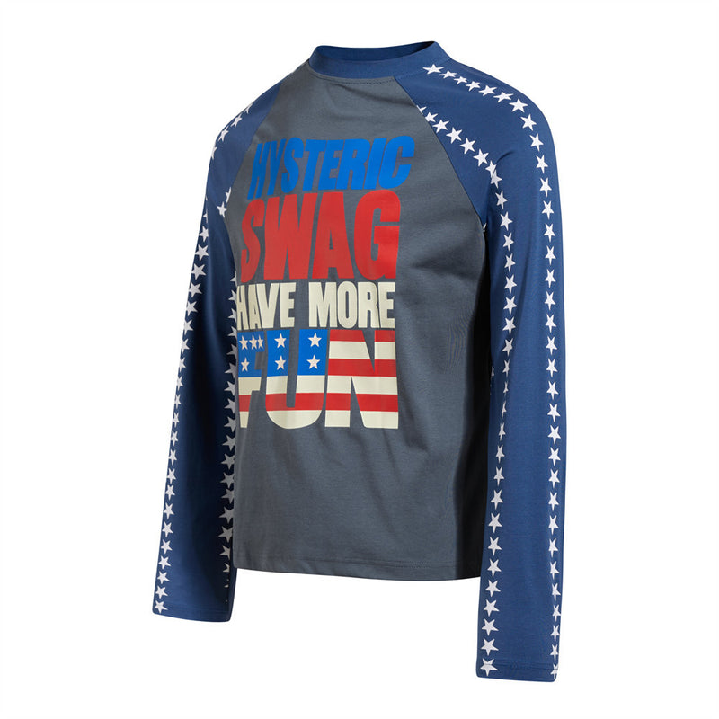 Men's Long Sleeve Graphic Tee – Stars Raglan Colorblock with American Flag