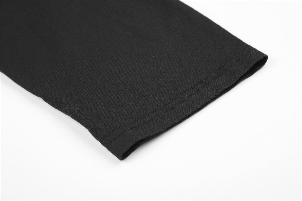 Men's Long Sleeve Graphic Tee – Black Stripe & Star Print Crew Neck
