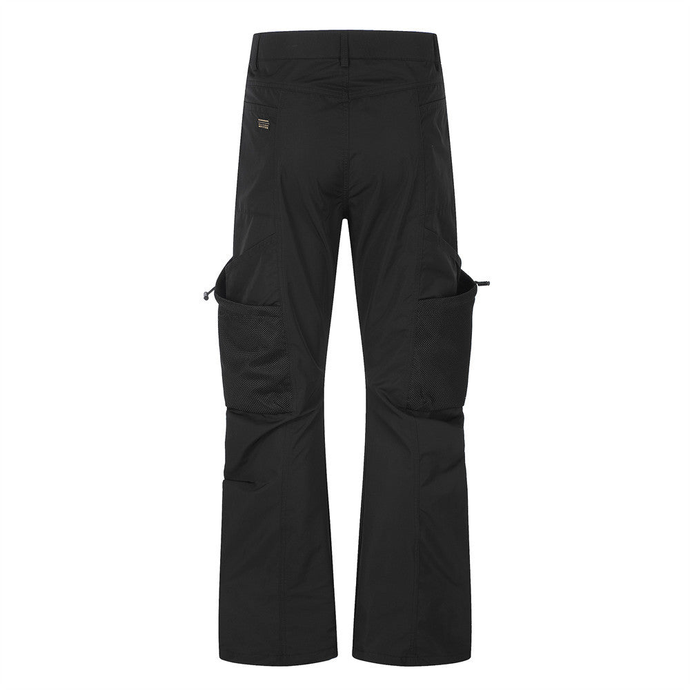 Men's Black Cargo Utility Pants with Mesh Panels & Wide-Leg Silhouette