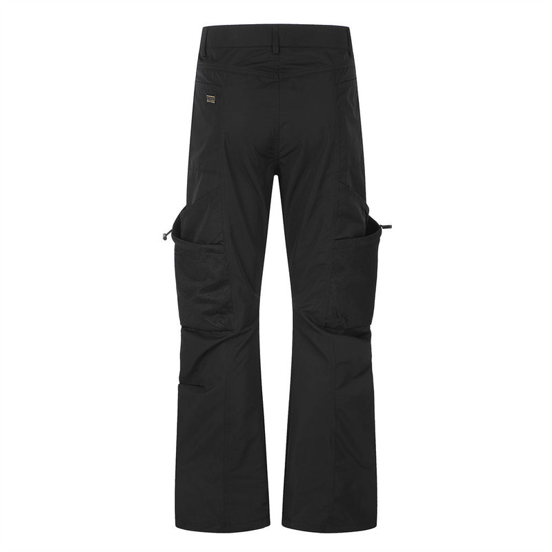 Men's Black Cargo Utility Pants with Mesh Panels & Wide-Leg Silhouette