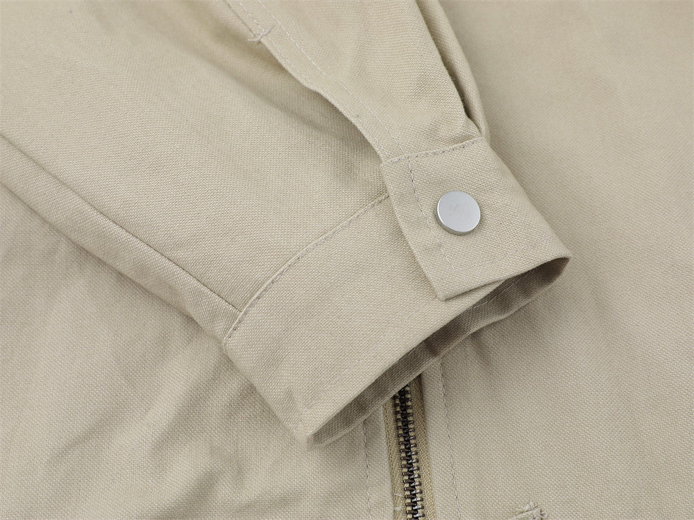 Herrenjacke im dekonstruierten Workwear-Stil – mit Reißverschluss, PU-Lederkragen und entspannter Passform
