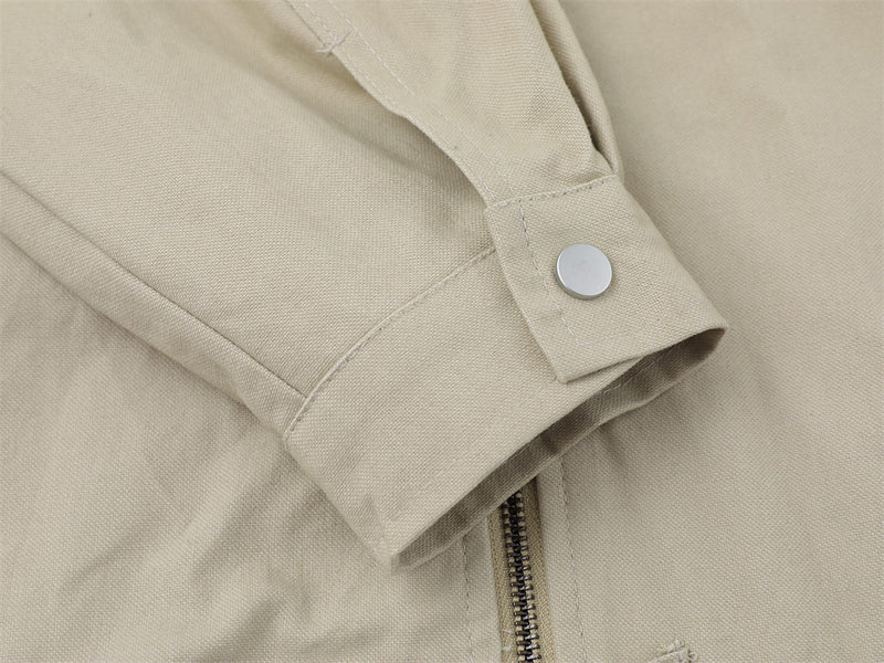Herrenjacke im dekonstruierten Workwear-Stil – mit Reißverschluss, PU-Lederkragen und entspannter Passform
