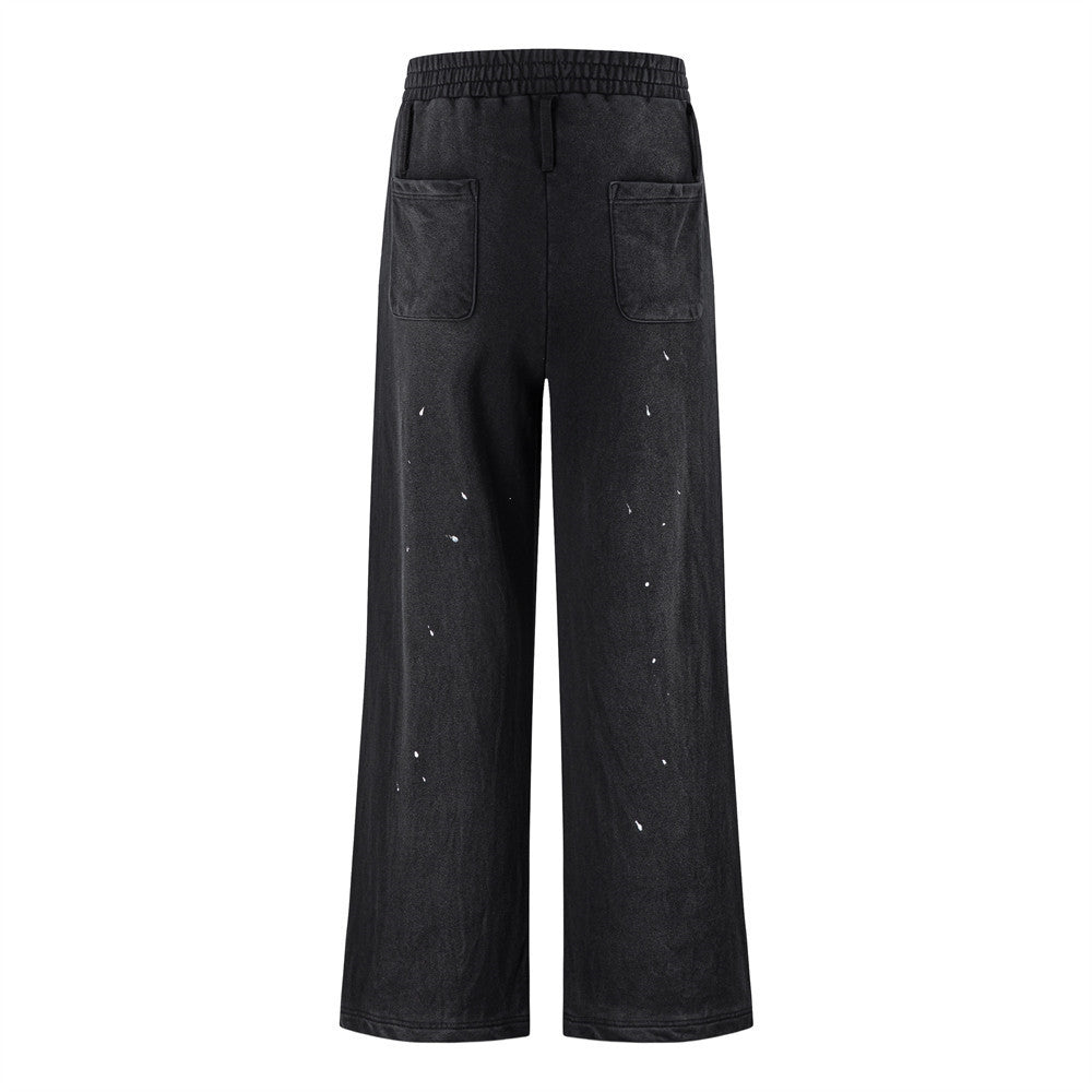 Paint Splatter Wide-Leg Sweatpants – Acid Wash Relaxed Fit Streetwear Pants
